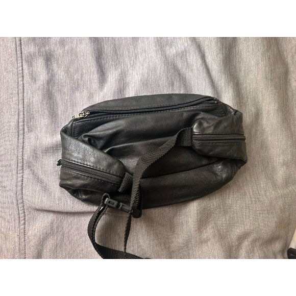 Vintage Leather Studded Belt Bag Unisex Zipper Pockets Travel Bag Black - Picture 6 of 9